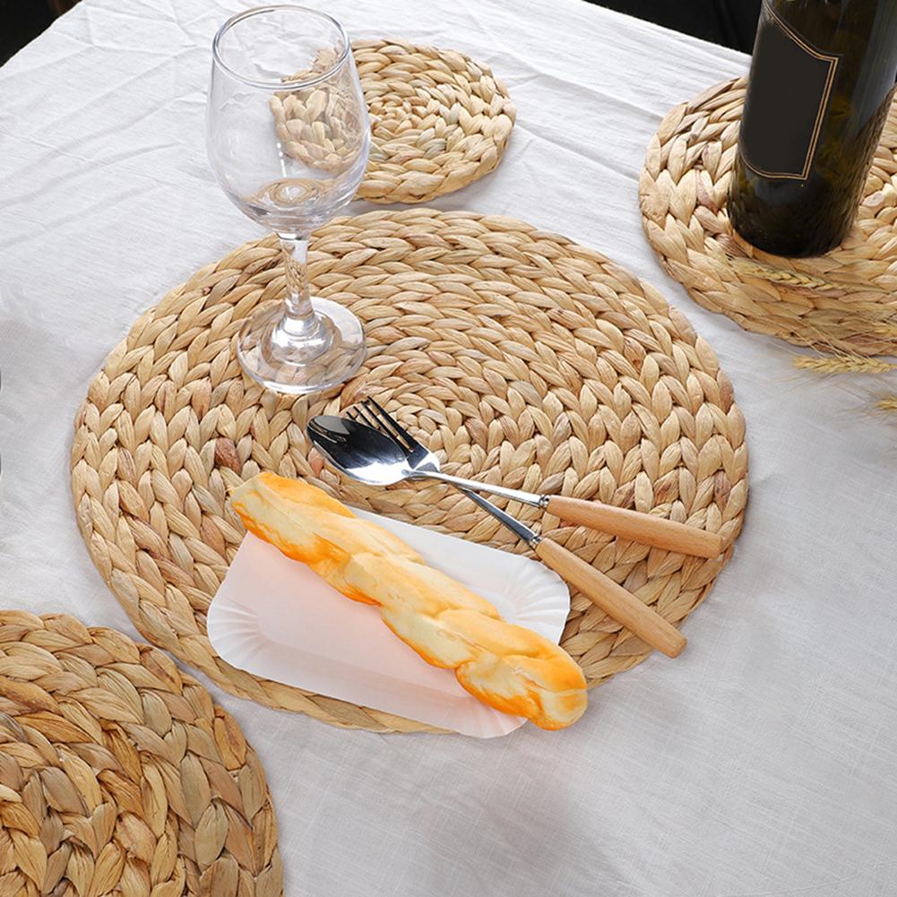 Woven Thermal Insulation Table Mats Anti-Hot Braided-Straw Pads Table Protector Modern Rustic Style Table Mats