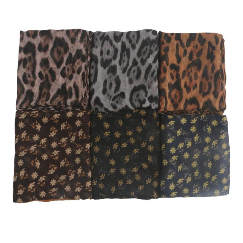 Lightweight Cotton Linen Scarf Travel Sun Protection Leopard Print Wide Wrap Shawl Women
