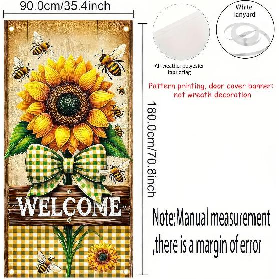 Spring Sunflower Door Cover Welcome Spring Decorations Theme Party Photo Background Bee Flower Bow Backdrop Photography 35 x 70 in Spring Party