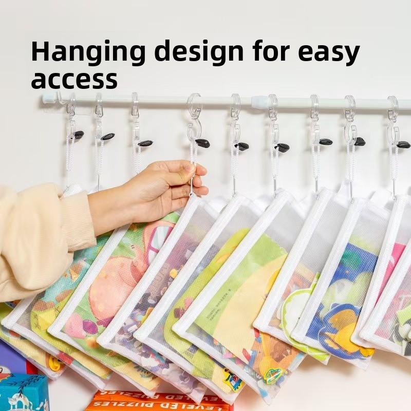 Puzzle storage bag for children and babies, toy sorting mesh bag, card storage transparent zipper mesh bag, 2-pack