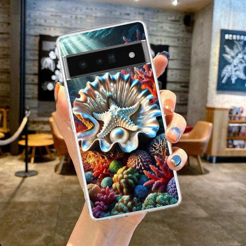 Чехол для телефона Google Pixel 9 8 7 6 5 4 4XL 7A 6A 5A 4A 3A Pro XL 5G Прозрачный Мягкий ТПУ Корпус Узор на Тему Морской Жизни