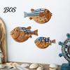 Realistic Fish Print 3 Pcs Wood Nautical Beach Wall Decor, Rustic Hanging Bathroom Decor Coastal Sculpture for Lake House, Ocean Room, Bathroom,