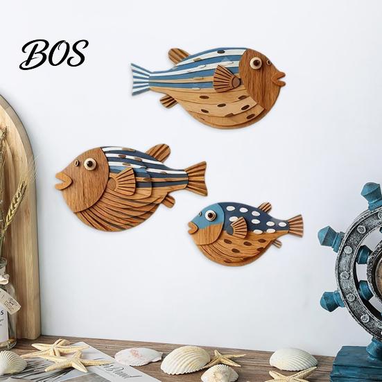 Realistic Fish Print 3 Pcs Wood Nautical Beach Wall Decor, Rustic Hanging Bathroom Decor Coastal Sculpture for Lake House, Ocean Room, Bathroom,