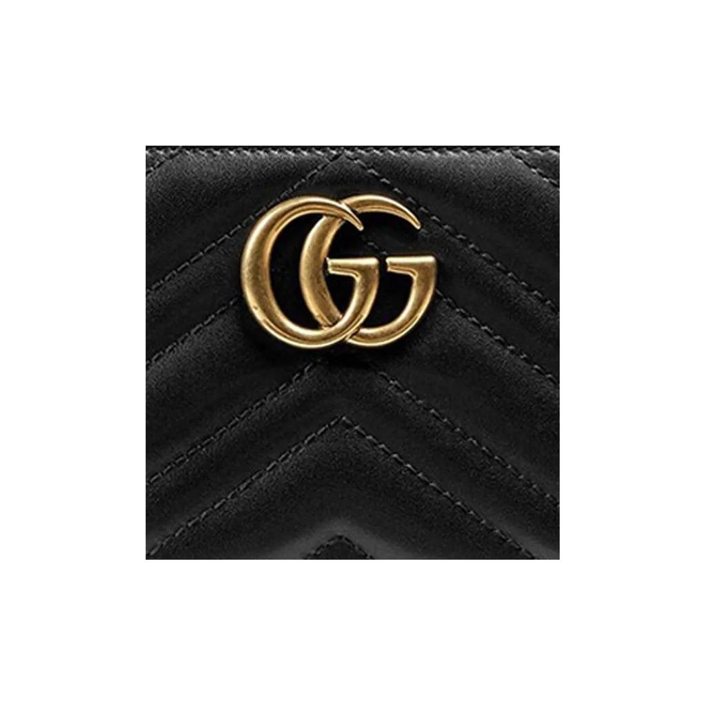 Gucci Коллекция GG Marmont Кошелек женский из стеганой синтетической кожи с длинной молнией и золотым логотипом Marmont, черный