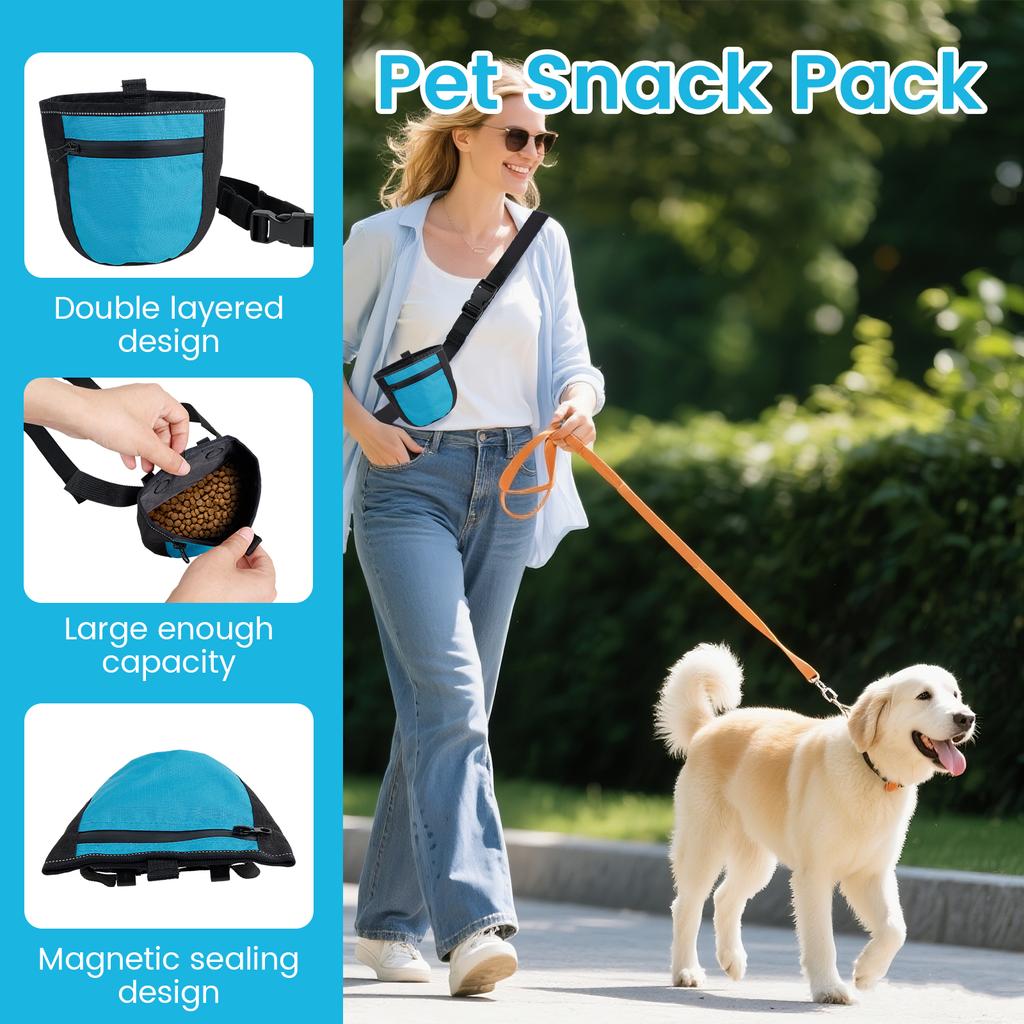 Dog Treat Pouch Oxford Cloth Waterproof Dog Walking Bag with Adjustable Belt and Magnetic Closure No Spill Pet Snacks Pouch
