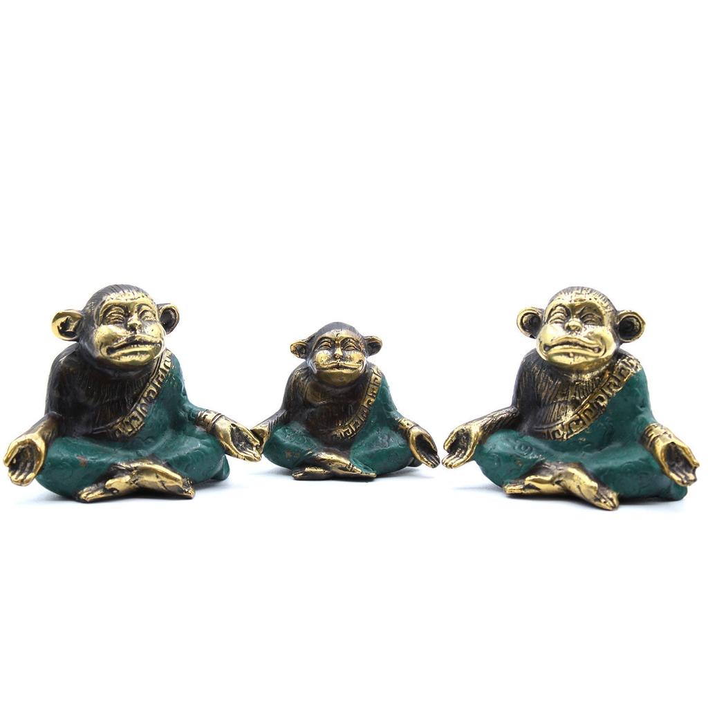 Brass Yoga Monkey Figurines, Set of 3