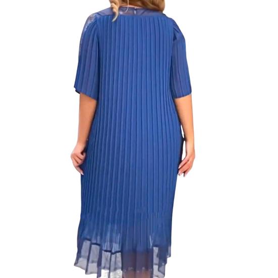 Женское платье с коротким рукавом, круглым вырезом, двухслойной сеткой, лоскутным узором, оборками, большим размером, однотонное, свободное, длиной до середины икры, в полоску, мягкое, женское, весна-лето, миди