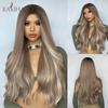 Платиновый блондин Ombre Синтетические парики Длинные волны воды Средняя часть Парик из натуральных волос для женщин Косплей Термостойкие парики