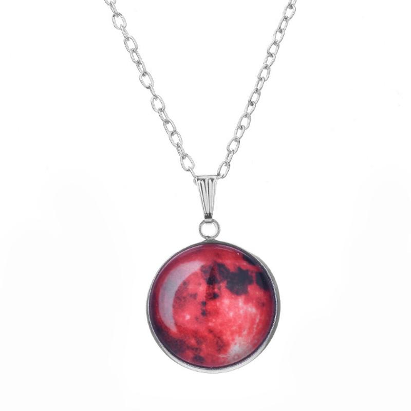 Серебряное бронзовое покрытие, модное стеклянное подарочное кабошон, подвеска в виде Луны, цепочка, светится в темноте, ожерелье с планетой галактики, новое звездное небо, унисекс, 1 шт., Вселенная