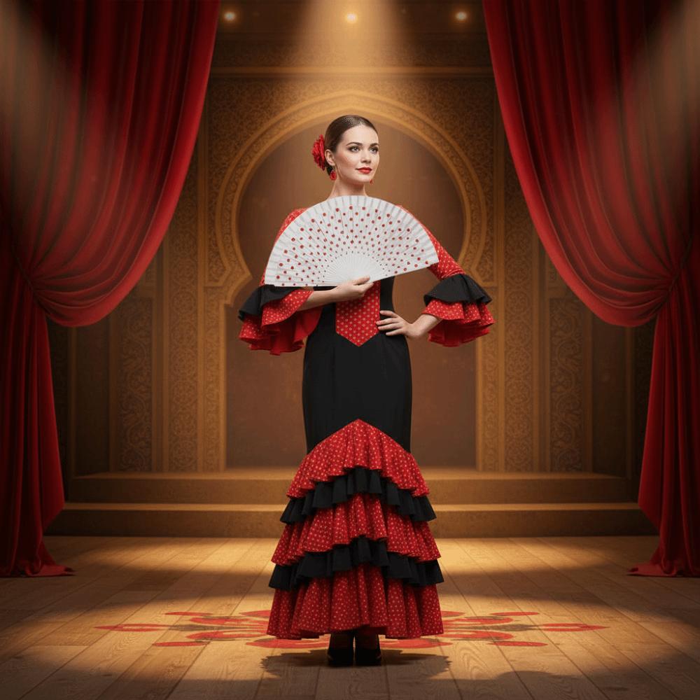 Practical Dots Pattern Flamenco Spanish Folding Fan Vintage Colorful Hand Fan Wood Handle Decorative Fan Summer