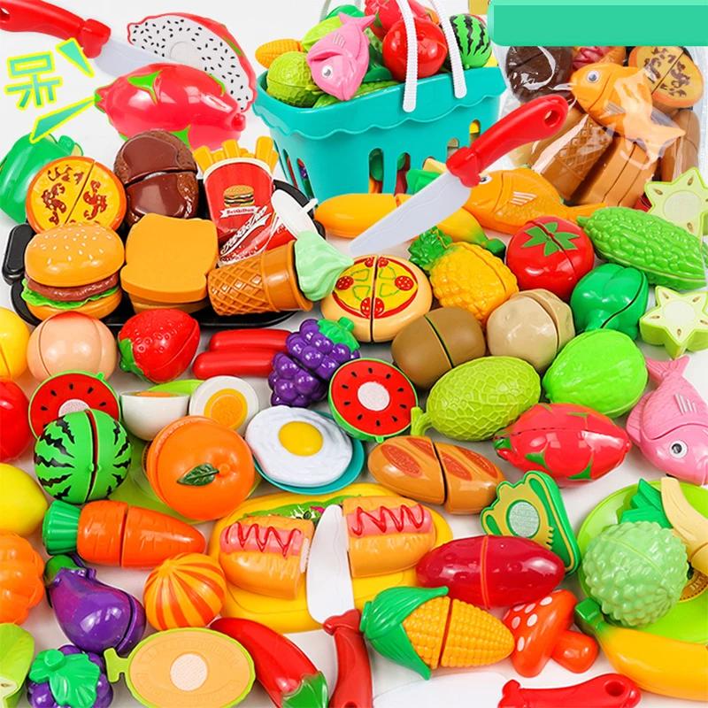 Кухонный игровой набор игрушечных домиков, корзина для моделирования фруктов, овощей, игра для резки еды, развивающая детская игрушка Монтессори, обучающая игрушка для девочек