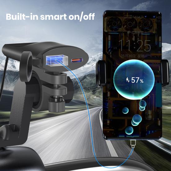 Зарядное устройство для мотоцикла с расширительным креплением для зеркала заднего вида, быстрая зарядка, PD USB, высокая мощность, 12–24 В, универсальный адаптер для зарядки телефона, квадроцикла, трехколесного велосипеда