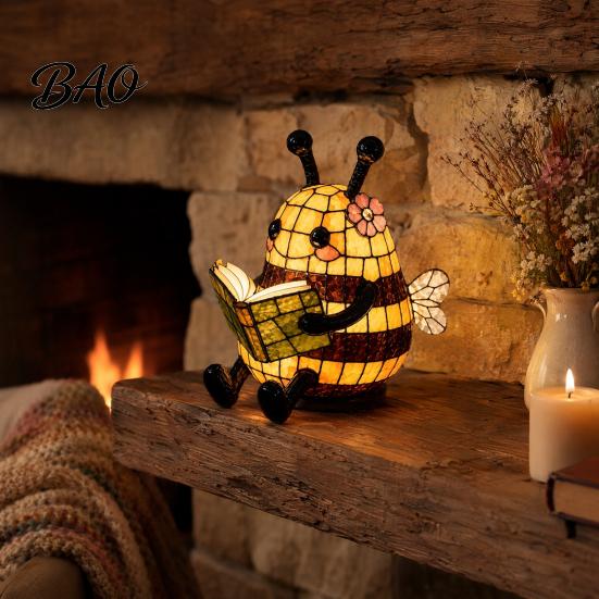 Soft Ambient Desk Light USB Powered Bee Reading Light, Cute Book for at Night, Warm Statue Glow Night 3D Animal Table Lamp, Indoor Nightlight