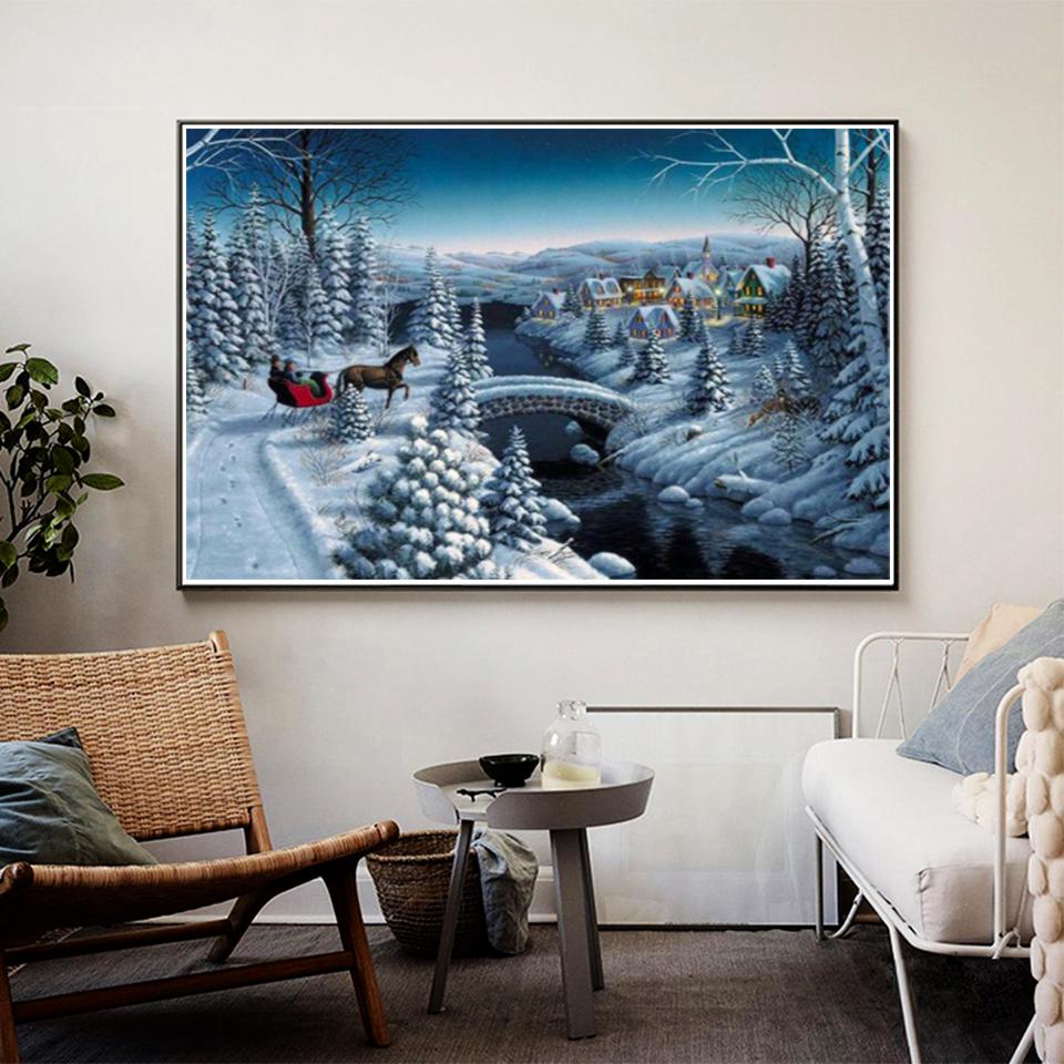 5D DIY Winter Landscape Diamond Painting Rhinestone Art Picture Full Diamond Embroidery Wall Sticker Gift Mosaic Embroidery Kit