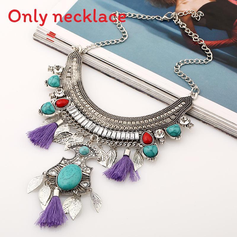 Ethnic Style Simulation Gemstone Decoration Women Necklace With Tassel Design For Art Lovers