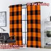 2D FLAT PRINTING 2pcs Curtains (Without Rod) Halloween Orange Black Checks Popular Minimalist Curtains Prints Light Filtering
