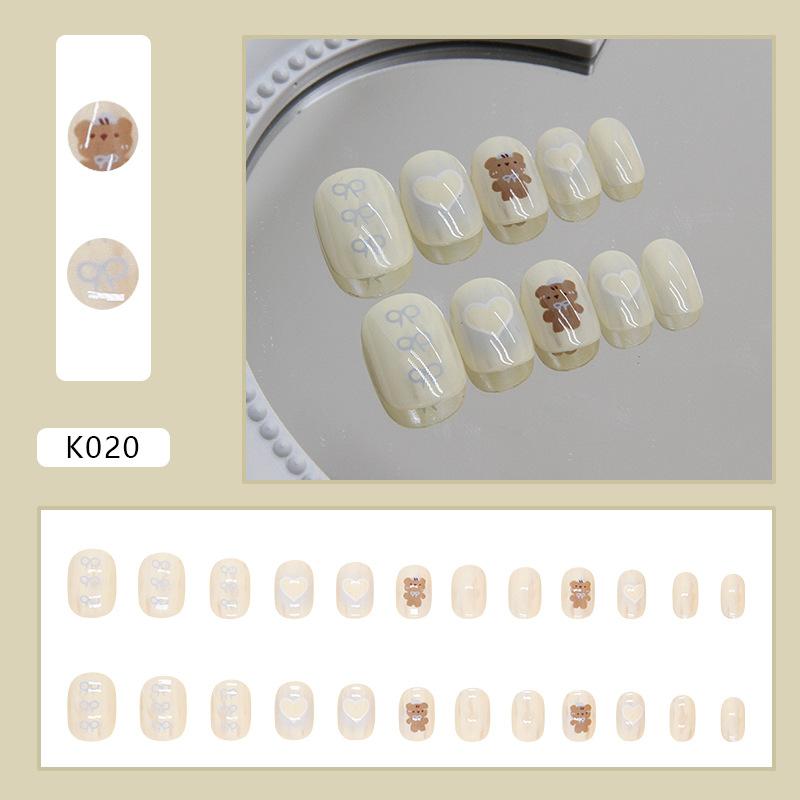 Children's wear nail removable love bow nail art piece nail patch short small fresh nail art 24 pieces