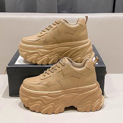 Модная женская платформа, повседневная обувь из толстой кожи, 2024, новая весна-осень, массивные кроссовки, танкетки 8 см, скрытые каблуки, обувь для отдыха, женская