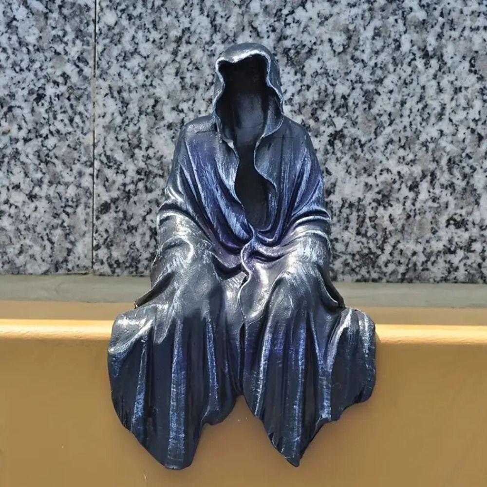Black Robed Night Walker Ornaments Reaper Sitting Statue Black Clothes Mysterious Master Ornament