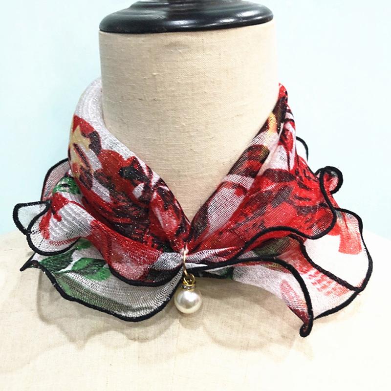 Поддельный жемчуг Подвеска Органза Шея Воротник Шифоновый шарфы Кружевной жемчуг Шарф Модный принт Блестящий Разнообразие Шарф Аксессуары для одежды