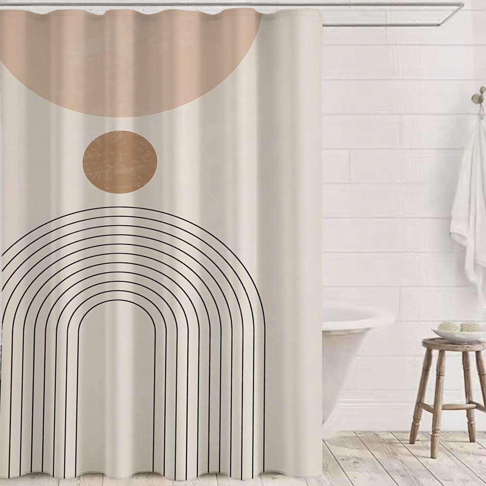 Contemporary Abstract Line Drawing Art Bathroom Curtain Classic Fabric Shower Curtain With 12 Hooks Waterproof Bathroom Decor
