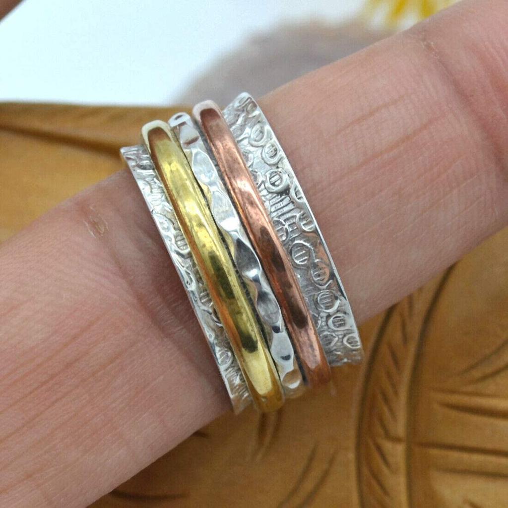 Серебро 925 пробы, Трехцветное кольцо, Дизайнерское кольцо ручной работы, Кольцо в стиле бохо, Серебряные украшения, Кольцо в стиле бохо, Кольцо унисекс, Заявление о кольце