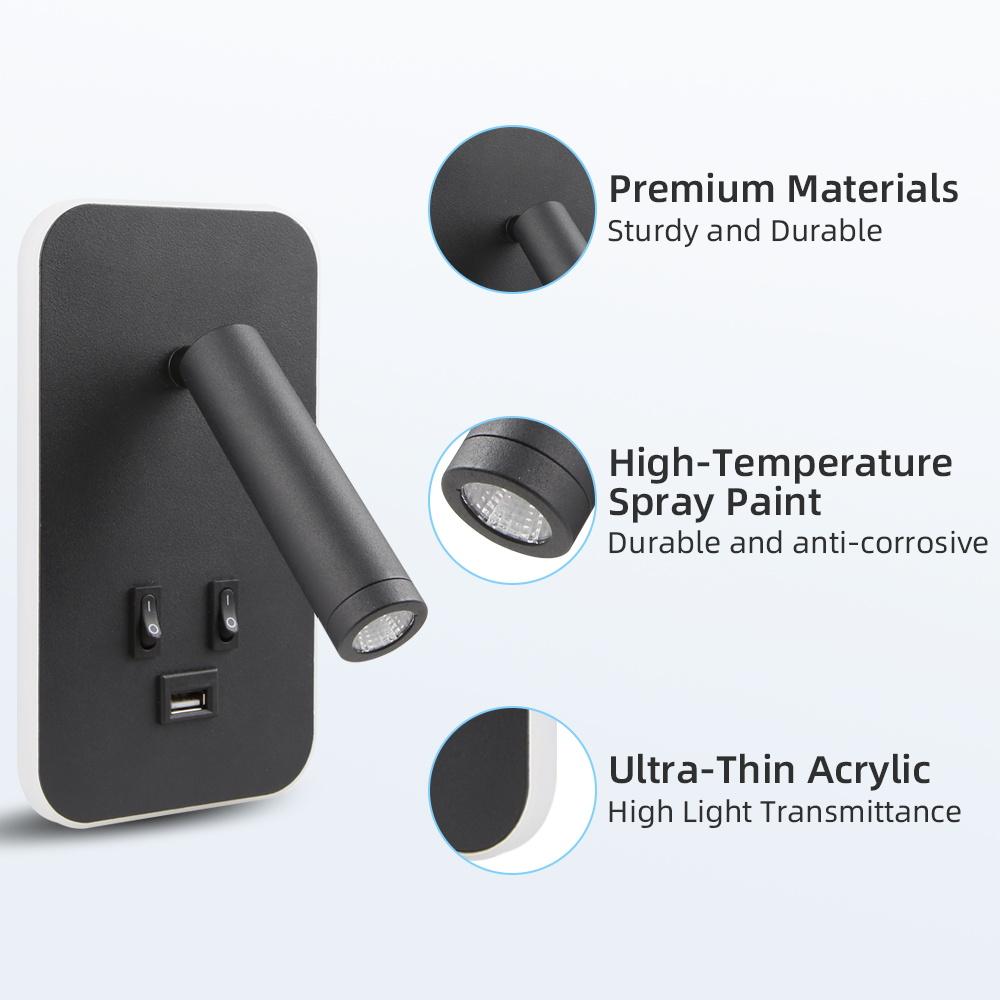 Прикроватный настенный светильник с USB-выключателем и портом для зарядки, светодиодный вращающийся светильник для чтения, настенный прожектор, декор для спальни, прикроватной тумбочки, коридора