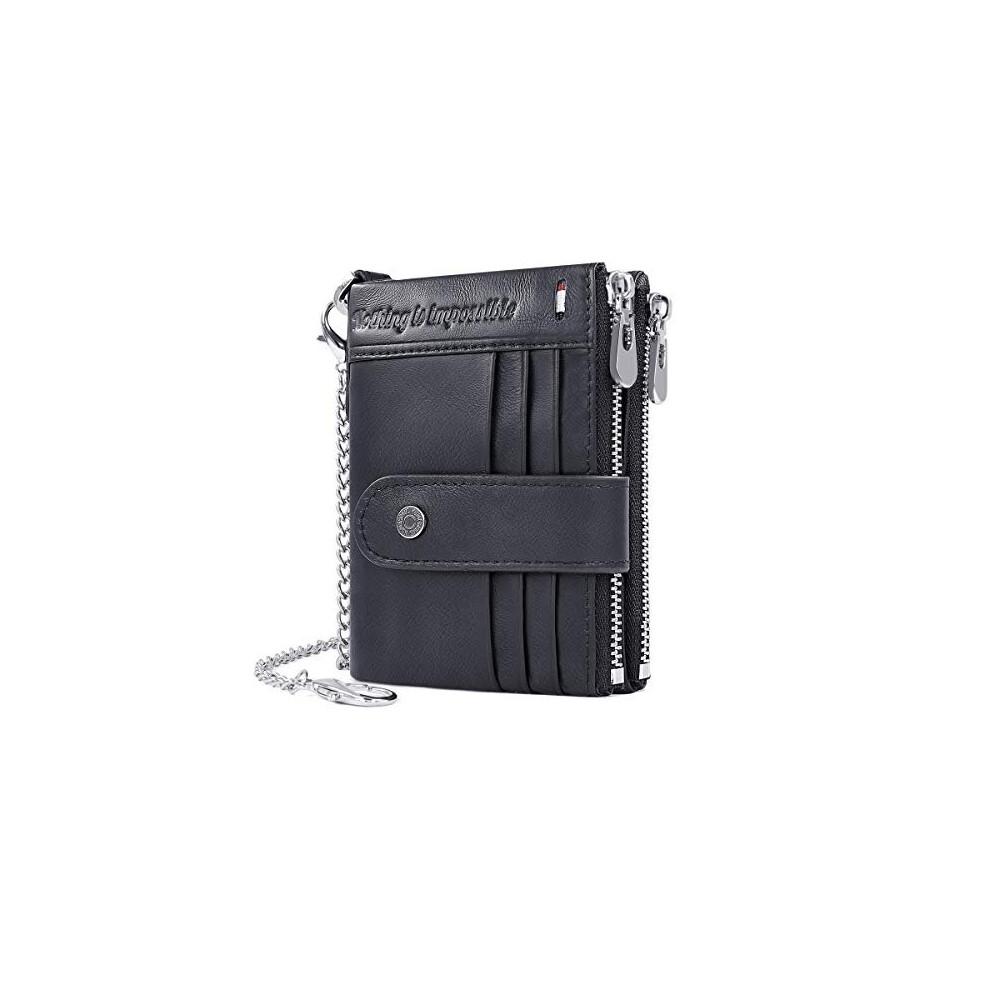 Men's Anti-Skimming Wallet Genuine Leather Wallet Men's Chain Ultra-Thin Wallet Men's Bifold Leather Wallet 19 Card Slots
