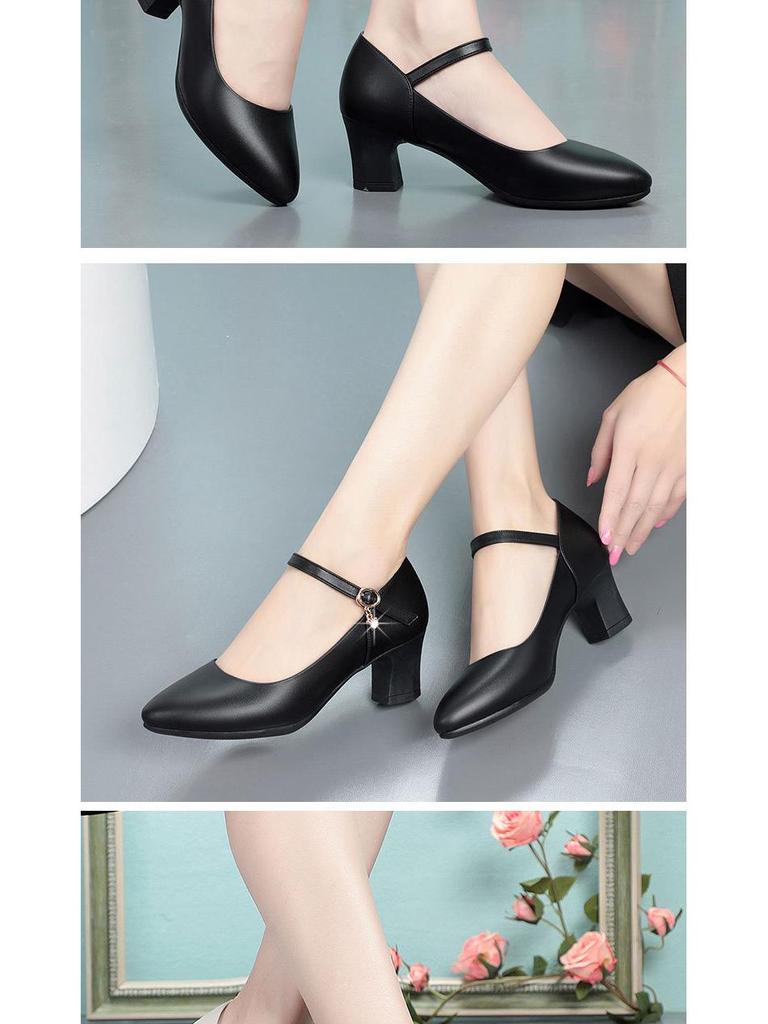 Туфли из мягкой кожи на среднем каблуке с пряжками на ремешках для работы и танцев с ципао, подходят женщинам среднего возраста, черная мягкая подошва для осени.