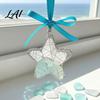 Christmas Sea Glass Keepsakes Handmade Star Coastal Style Hanging Ornament Wire Wrapped Art Star Decoration with Bowknot for Tree Window Decor