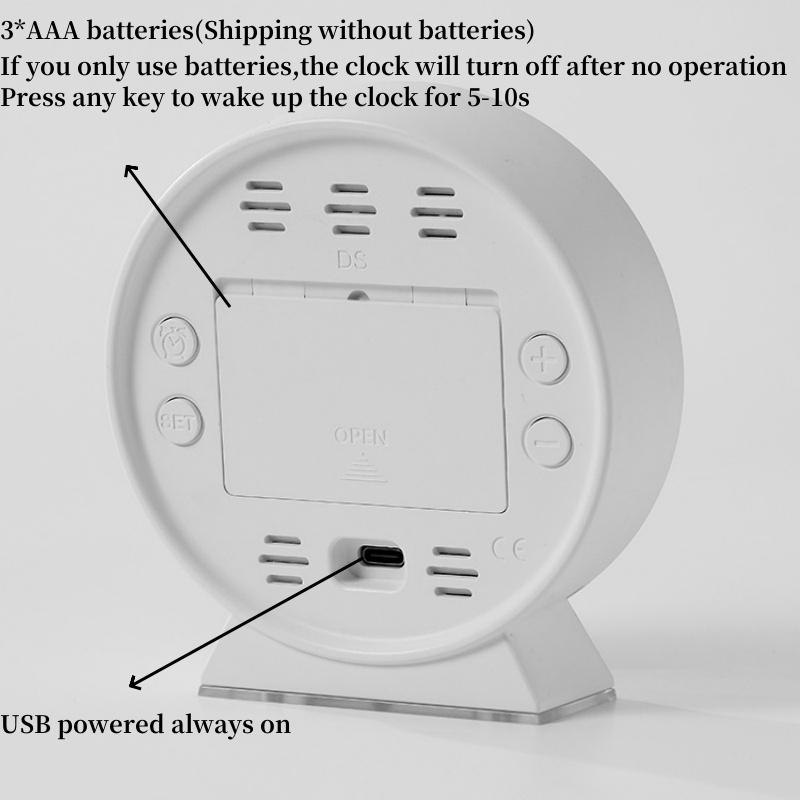 LED Digital Alarm Clock Week Date Second Hand Display Brightness Adjustable 2 Alarms Table Ambient Light 12/24H Electronic Clock