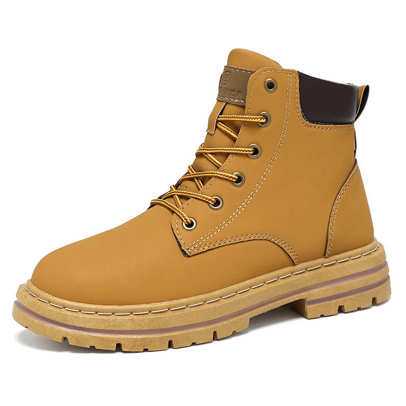 Ботинки Мартина Мужские 2024 Зимние Высокие Британский Стиль Ретро Желтые Ботинки Увеличивающие Рост Толстая Подошва Рабочие Ботинки