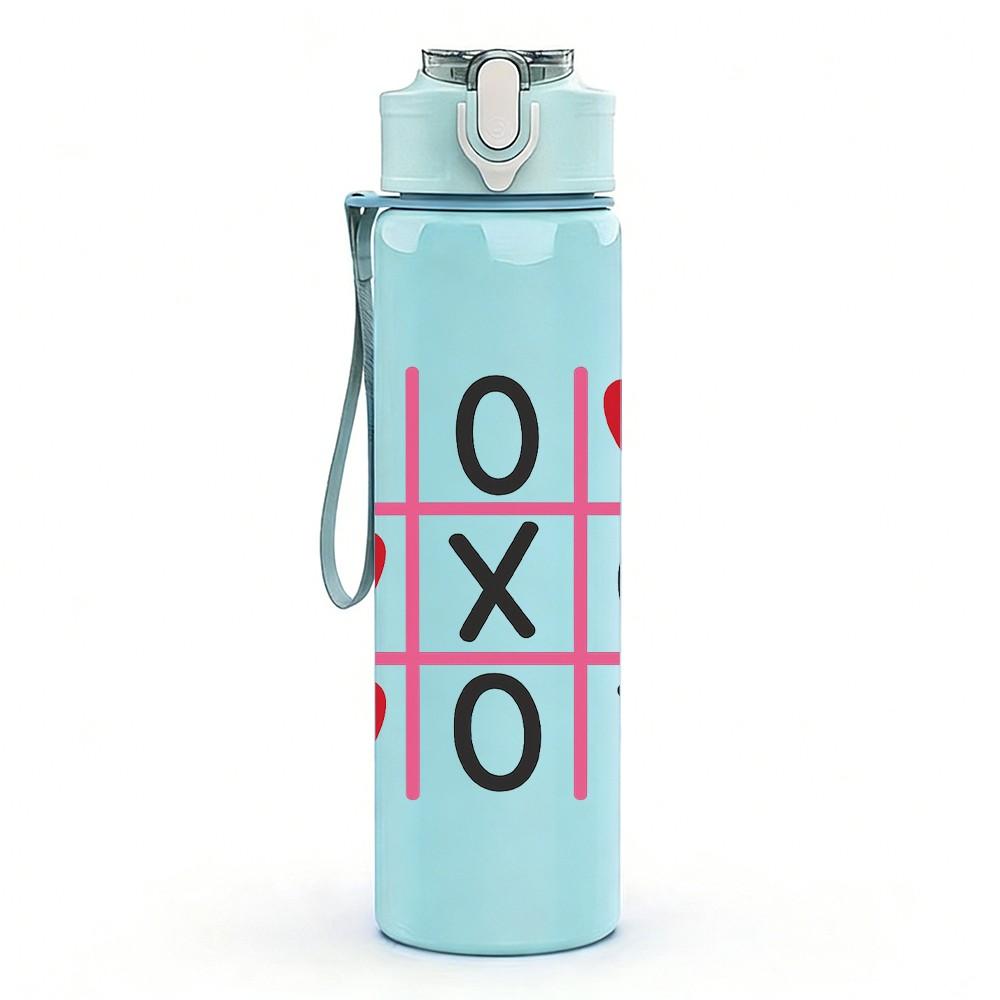 1PC XOXO Cross Heart Love Pattern Print 750ml Color Plastic Sports Water Bottle Leakproof Flip Straw Lid Suitable for Sports Office Home Use