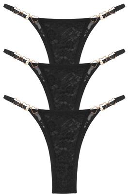 Panegy Бикини Полностью Сексуальные Сердце Металлический Цветочный Размер L Женские Стринги Т-спинка, Набор из 3 штук, Кружево, Прозрачные, Нижнее белье, Подтягивающие ягодицы, Принт, Удобные,