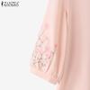 ZANZEA Women Casual Floral Print 3/4 Sleeve Loose Round Neck Blouse