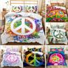 3D Hippie Peace Symbol Duvet Cover Soft Colorful Pattern Bedding Set Chic Exotic Flower Comforter Cover King Full For Boys Girls