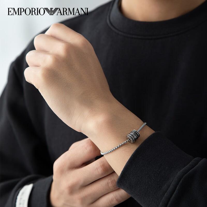 Мужской браслет Armani с черными бусинами, звеньями в кубинском стиле, с подвеской EGS2978040