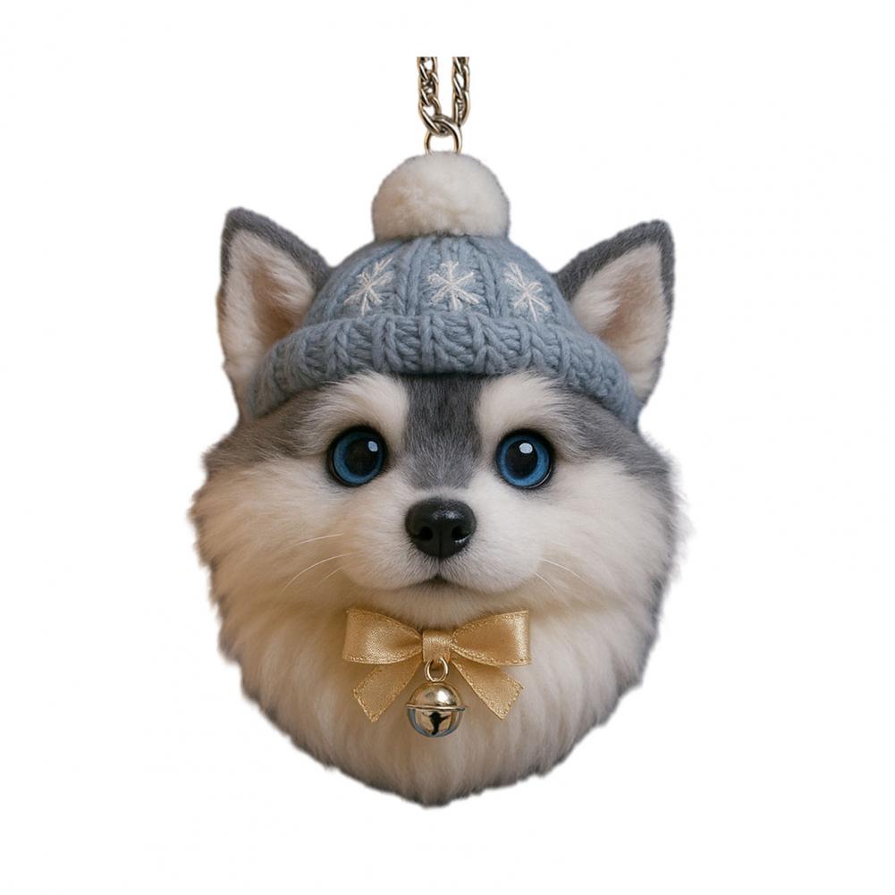Pom-Pom Pet Ornament 2D Acrylic Cute Dog Christmas Ornament Cartoon Furry Pet Shaped Xmas Tree Hanging Decor for Holiday Party