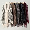 Women's Autumn and Winter Large-size Shawls Fashionable Striped Knitted Wool Collar Cardigan Loose Sweater Cape 5 Colors