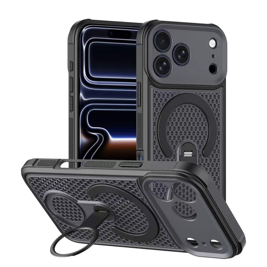 Чехол-держатель с кольцом 360° Для iPhone 17 Pro Max Air 16 Plus 15+ Magsafe Беспроводной Полый Охлаждение Теплоотвод Ударопрочный Чехол