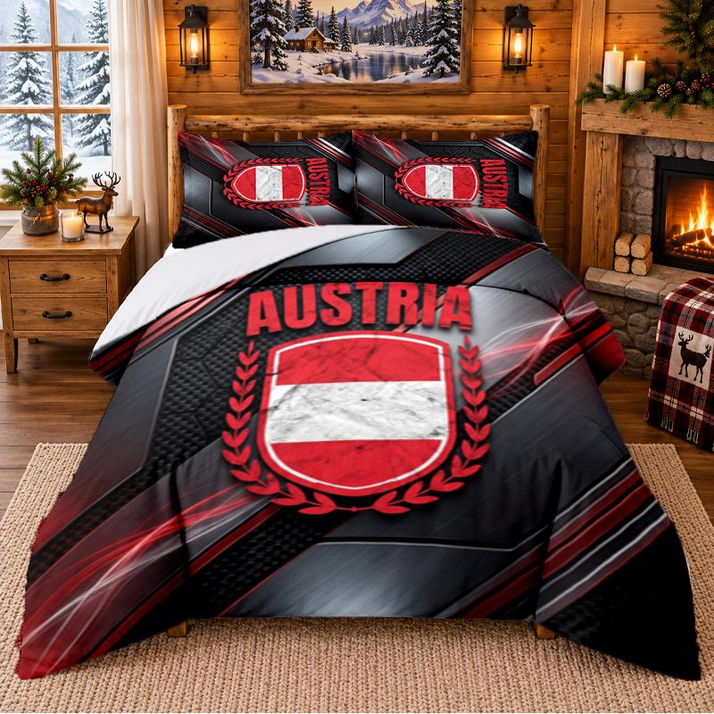 Printed 3Pcs Bedding Set Austria Football Pattern Bed Sheet Pillowcase For Bedroom Decor