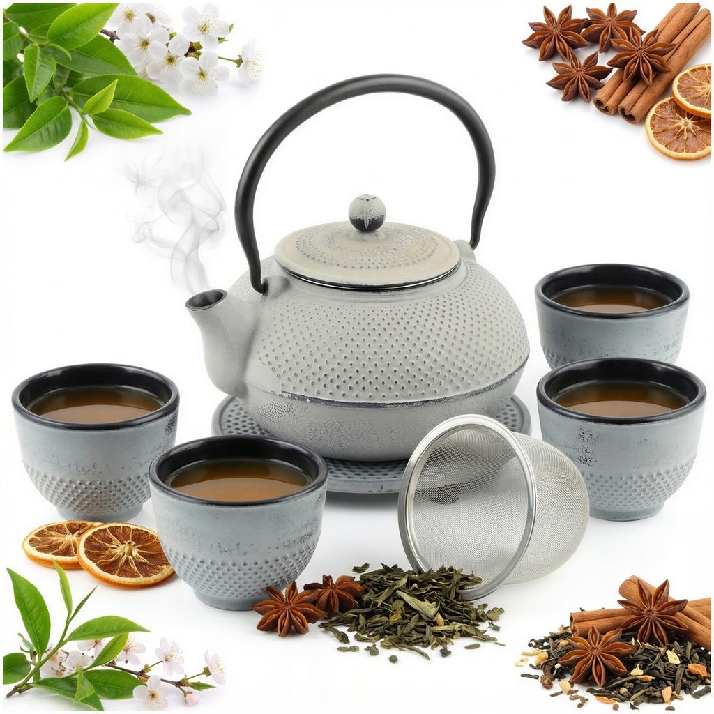 CAST IRON KETTLE 1.5L TEA INFuser 4 Cups 5-piece Set for a Gift