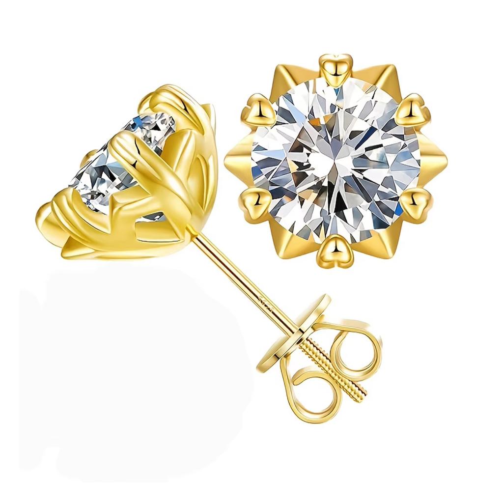 Sterling Silver Iced Out Stud Earrings with Diamond & Rose Gold Moissanite VVS Luxury Fine Jewelry