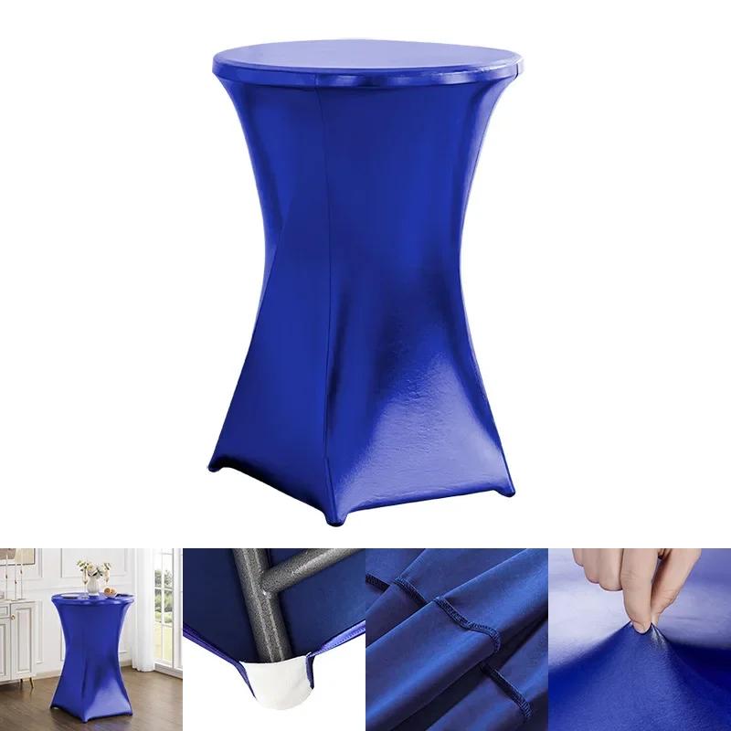 Metallic Cocktail Tablecloth Spandex Round Table Cloth Cover For Hotel Banquet Party Wedding Decoration Four Legs Round Base