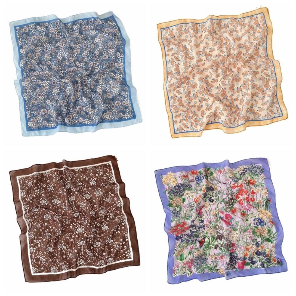Square Cotton Linen Square Scarf Pastoral Style Scarf Hair Band Headband Floral Kerchief Women