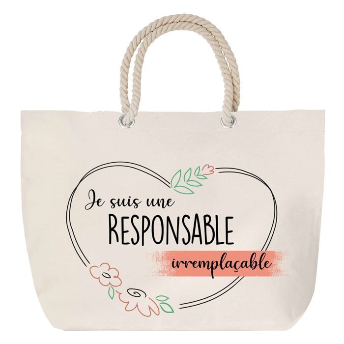 Sac de plage - PLANETEE - Grand format - Anse corde solide - Coton multicolore - Personnalisé prénom