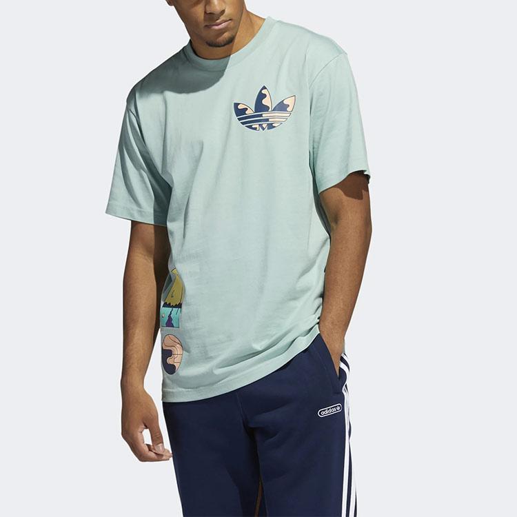 Adidas Originals Trefoil Surreal Summer Printed Knit Breathable Crew Neck T-Shirt Men Tops Grey-Green GN3903