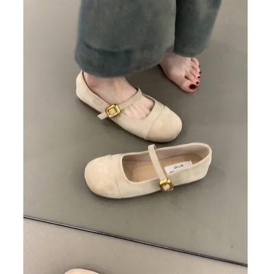 Ретро туфли Мэри Джейн с неглубоким вырезом, женские туфли-лодочки с круглым носком, замшевой плоской подошвой и мягкими дуду