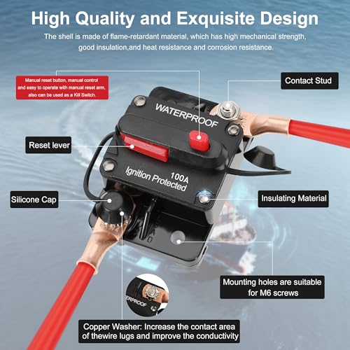 New 11A-111A Circuit Breaker 11V Trolling with Manual Reset Boat Manual Power Protect for Audio Fuse Car 18V DC Waterproof