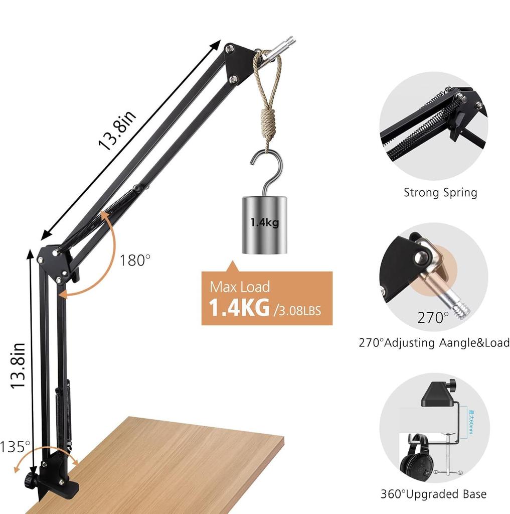 Desktop Foldable Microphone Stand with Extendable Microphone Arm for SoloCast USB Boom Arm Microphone, Adjustable Suspension Boom Scissor Arm for